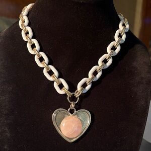 By Guess Heart Pendant Necklace with White and Gold Chain